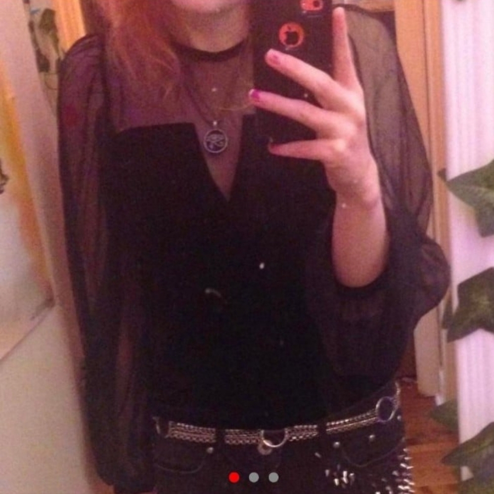 Black velvet with mesh accent long sleeve top